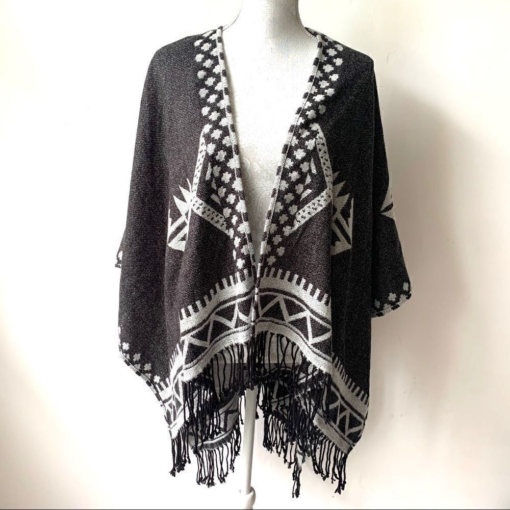 Boho Aztec Fringe Reversible Wrap Shawl